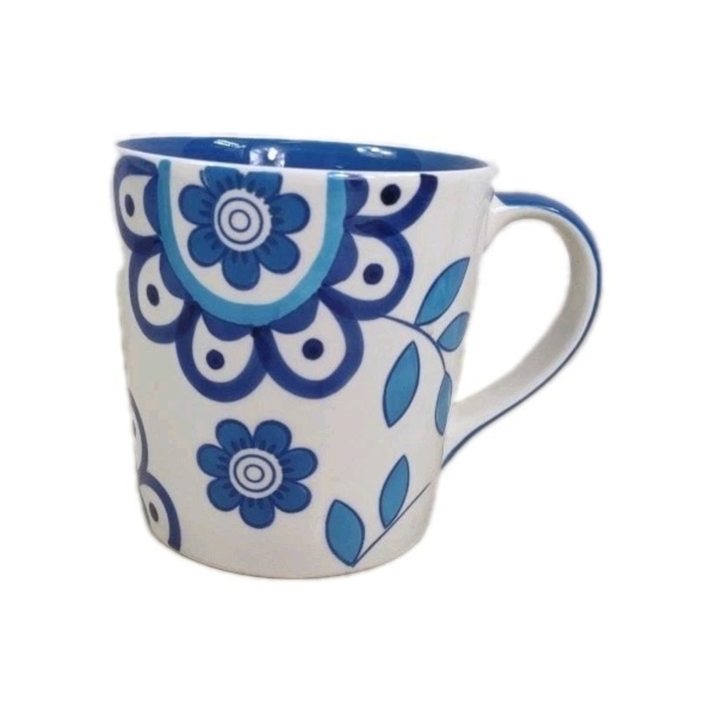 Vtg Crate & Barrel Mug 70's Repop Crazy Daisy Style Blue Cup Mug Coffee Tea
